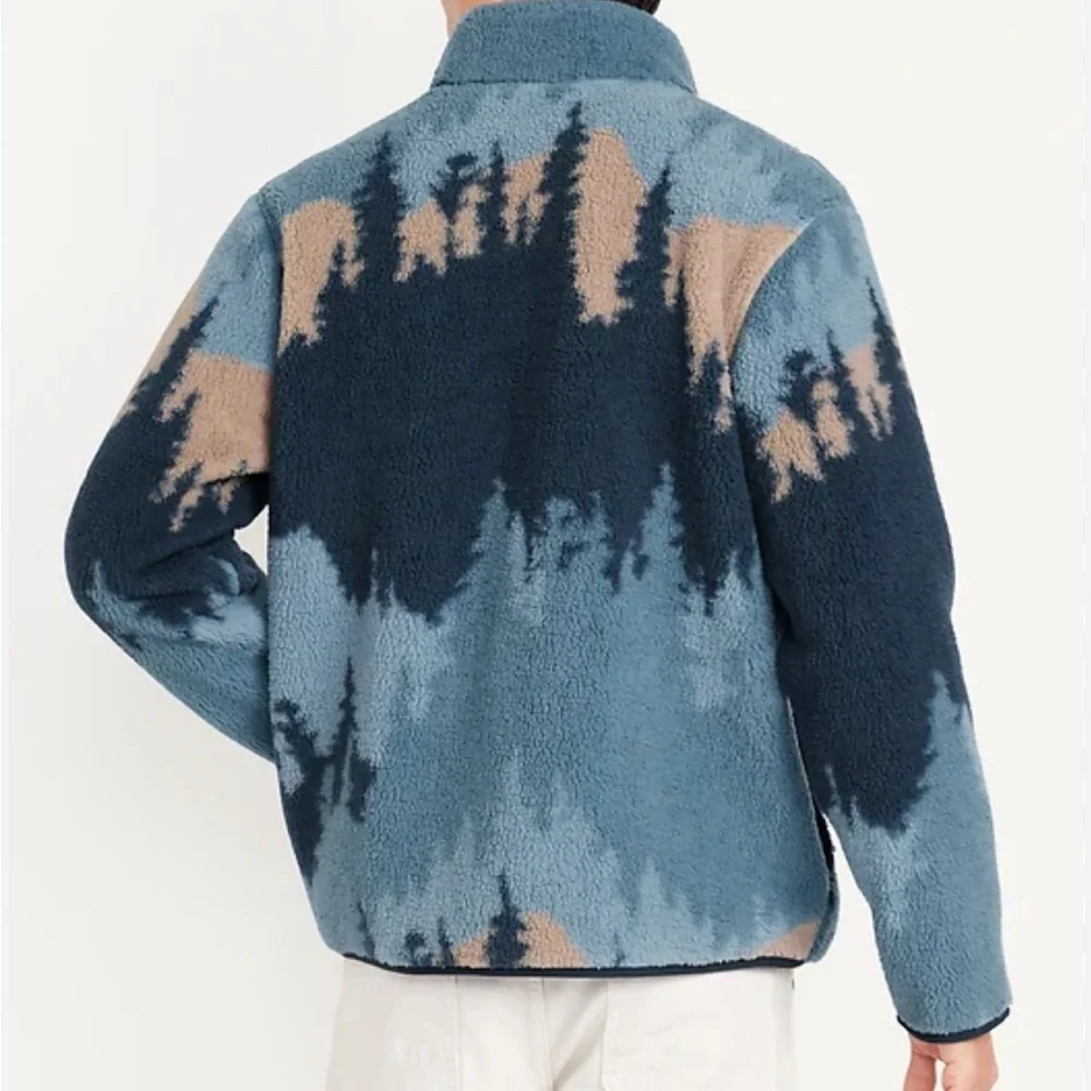 Old Navy Blue Tree Sherpa Full Zip Up Jacket Men’s Large